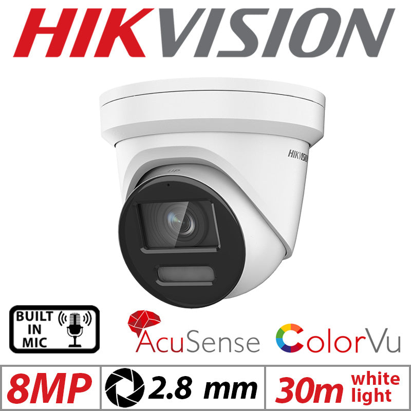 HIK DS-2CD2387G2-LU 2.8mm 4K 8MP ColorVu Fixed Turret IP Camera PoE Mic
