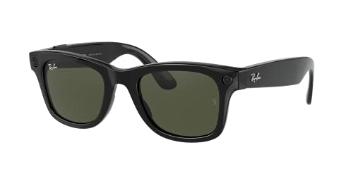 Ray-Ban Stories | Wayfarer Square Smart Glasses, Shiny Black / Green - 53 mm
