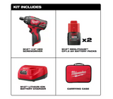 Milwaukee 2401-22 M12 1/4" Hex Cordless Screwdriver, (2x) Cp 1.5 Batteries, M12