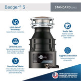 InSinkErator Badger 5 Garbage Disposal with Power Cord, Standard Series 1/2 HP