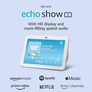 Amazon Echo Show 8 (3rd Gen Latest Release) Spatial Audio Smart Hub Glacier White