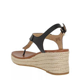 Michael Kors Laney Pale Black Gold Leather Espadrille Thong Wedge Sandals - 8 M