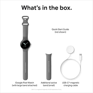 Google Pixel Watch Polished Silver Stainless Steel-Charcoal Band LTE New / Sealed