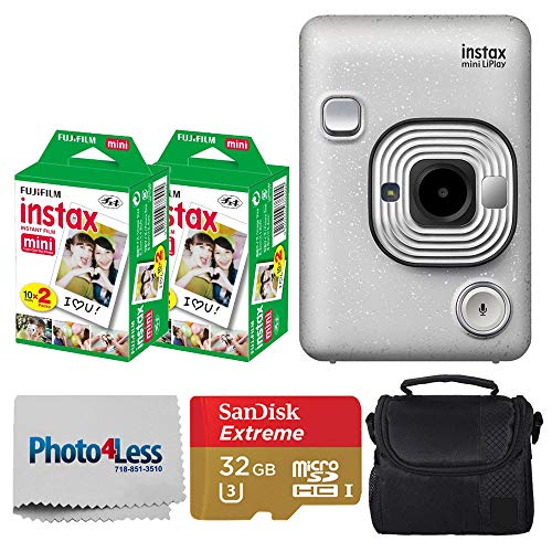 Fujifilm Instax Mini LiPlay Hybrid Instant Camera (Stone White) - DELUXE BUNDLE