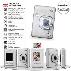 Fujifilm Instax Mini LiPlay Hybrid Instant Camera (Stone White) - DELUXE BUNDLE