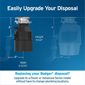 InSinkErator Badger 5 Garbage Disposal with Power Cord, Standard Series 1/2 HP