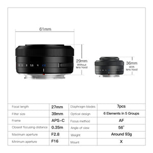 Titanium TTartisan 27mm F2.8 AF Lens for Fuji X-Mount Cameras XS10 X-E4 X-T10