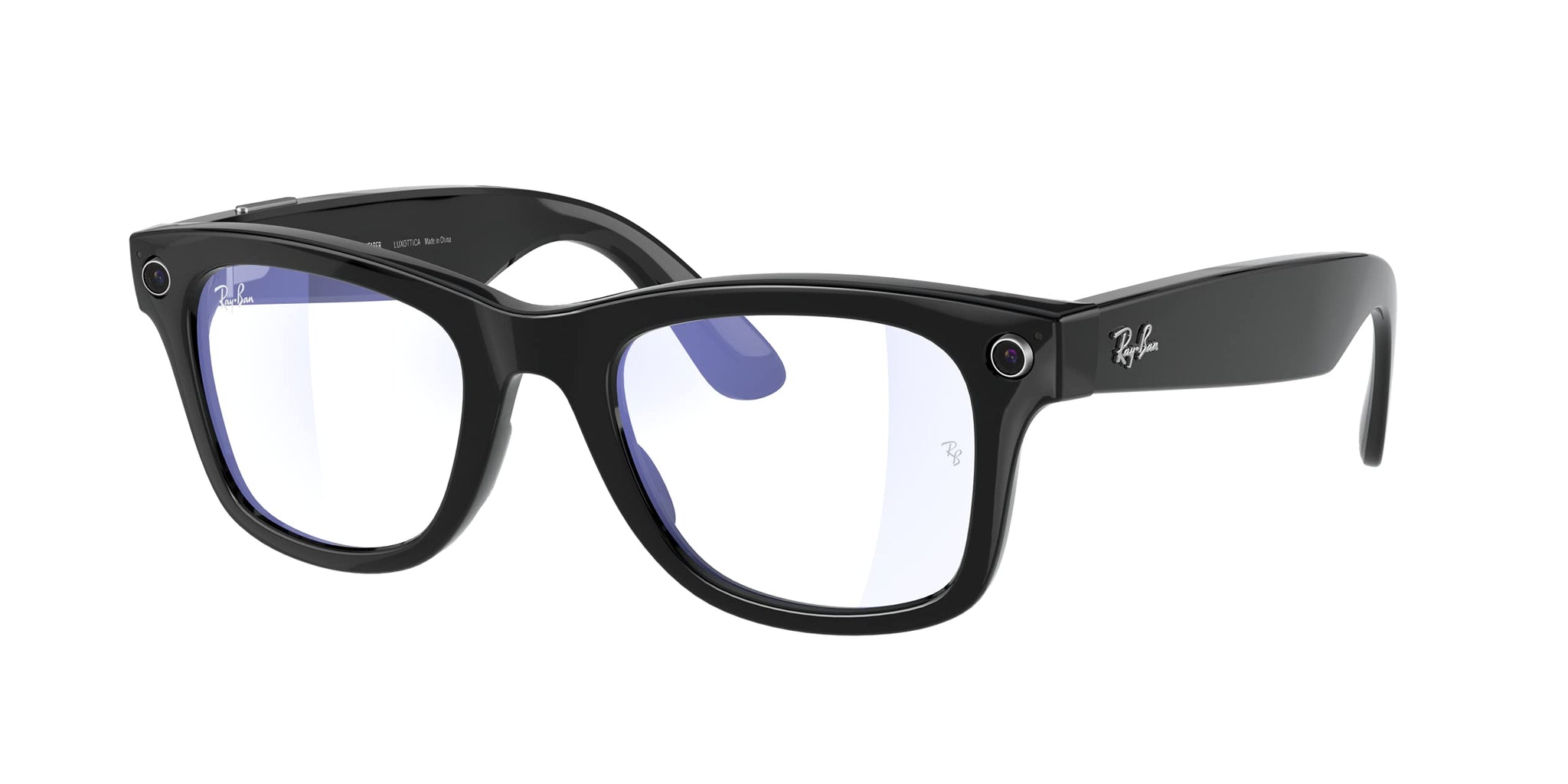 Ray-Ban Stories Wayfarer Smart Glasses, Shiny Black/Clear Blue Light Filter, 50 mm