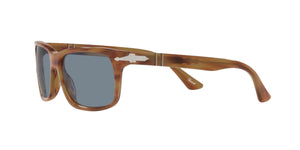 Persol PO3048S Rectangular Sunglasses, Striped Brown/Light Blue, 58 mm