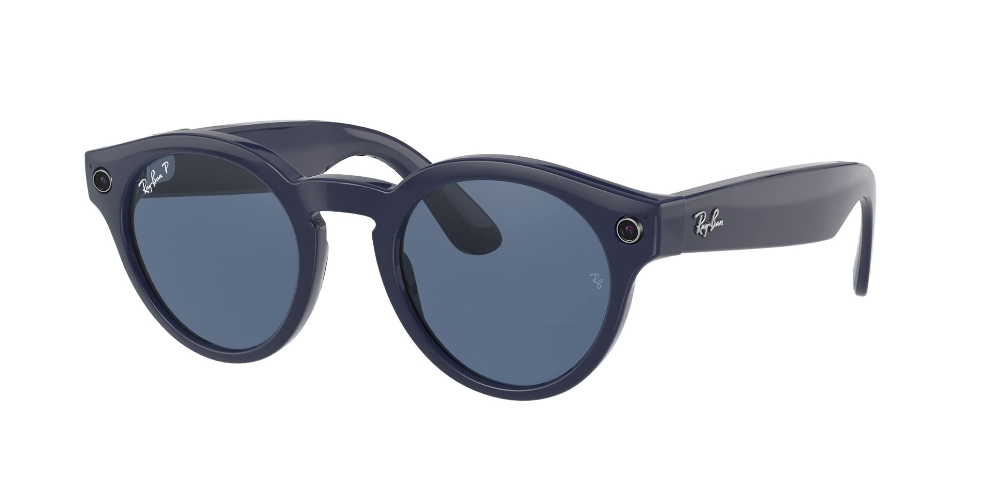 Ray-Ban Stories | Round Smart Glasses, Shiny Blue/Dark Blue Polarized, 48 mm