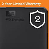 WD 2TB Elements Portable External Hard Drive HDD, USB 3.0, Compatible w/ PC-Mac