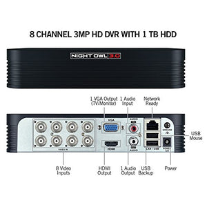 Night Owl 8-Channel 3MP Extreme HD 3.0 DVR 1TB, 4 Wired IR Camera Security System