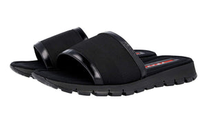 Prada Men's Slip-on Nylon with Leather Sandals, Nero (Black) - 9.5 - MSRP $695