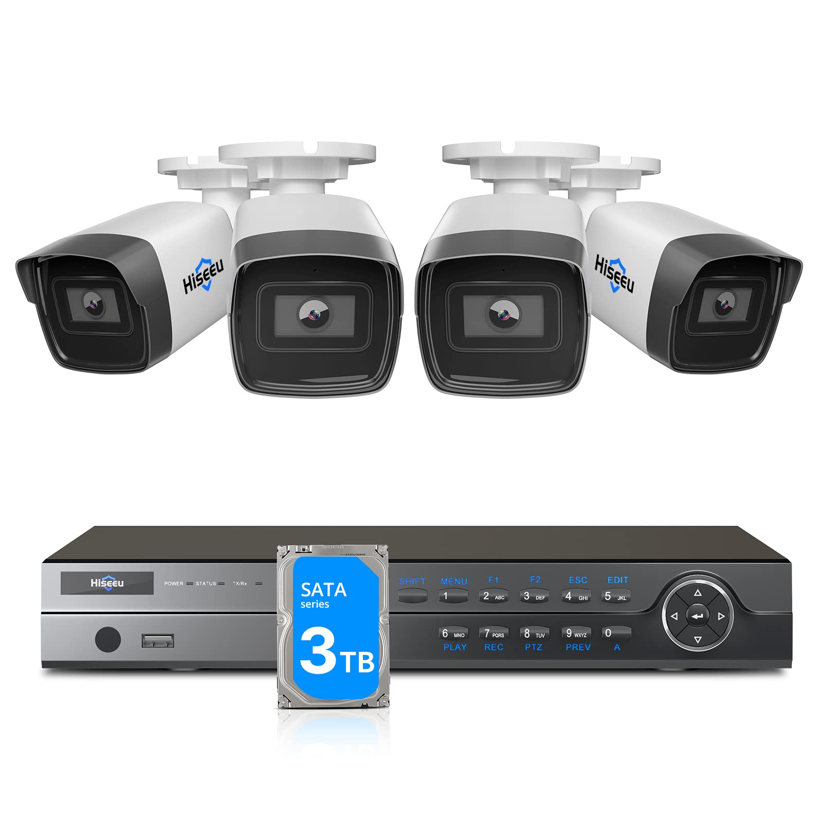 HISEEU 4K 8MP PoE Security Camera System + 8CH NVR 3TB HDD + 4  Security Cameras
