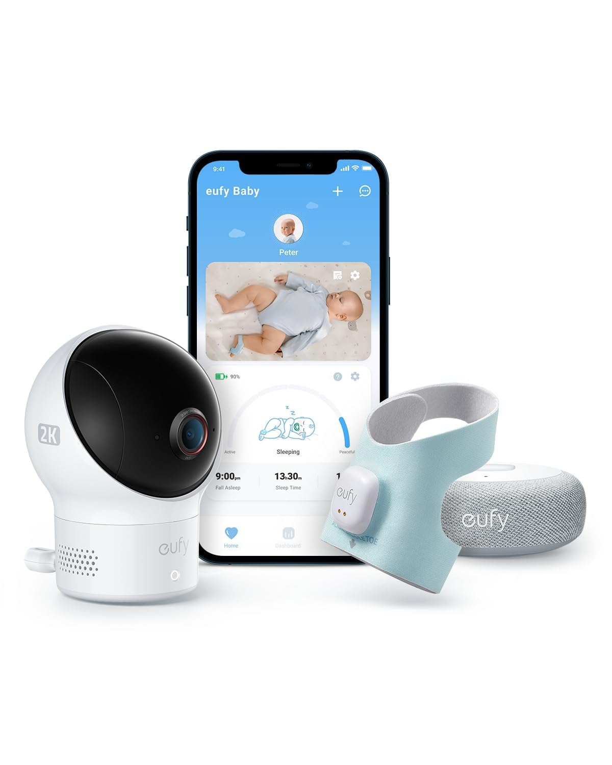 eufy S340 Smart Sock Baby Monitor 2K Camera Track Sleep/Heart Rate/Cry Detection