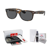Ray-Ban New Wayfarer RB2132F Asian Fit Low Bridge 865/B1 55MM Havana/Crystal Lens Dark Grey Square Sunglasses for Men for Women +Bundle with Accessory Eyewear Kit