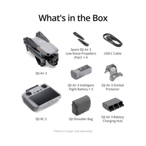 New DJI Air 3 Fly More Combo with DJI RC 2, 2x Battery, Bag and Accessories