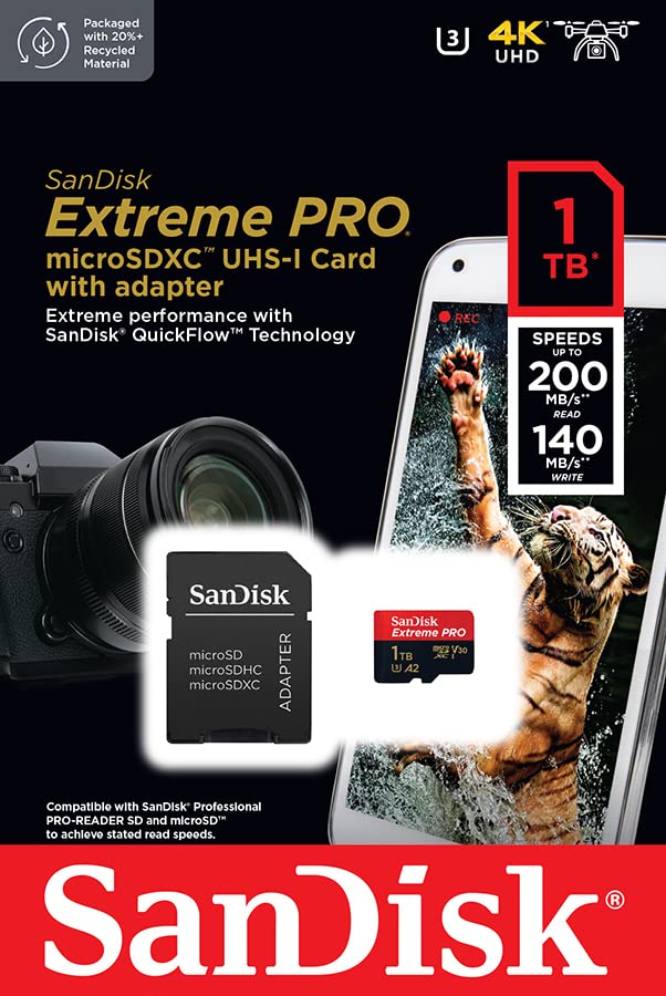 SanDisk 1TB Extreme PRO SDXC UHS-I Memory Card V30 4K SD Card SDSQXCZ-1T00-GN6MA