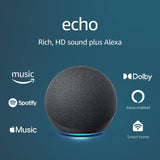 New ECHO (4th Gen) | With premium sound, smart home hub, and Alexa | Charcoal