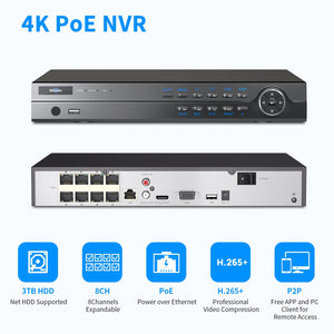 HISEEU 4K 8MP PoE Security Camera System + 8CH NVR 3TB HDD + 4  Security Cameras