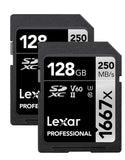 2-Pack 128GB Professional SD Cards - UHS-II Class 10, 250MB/s Transfer Speed