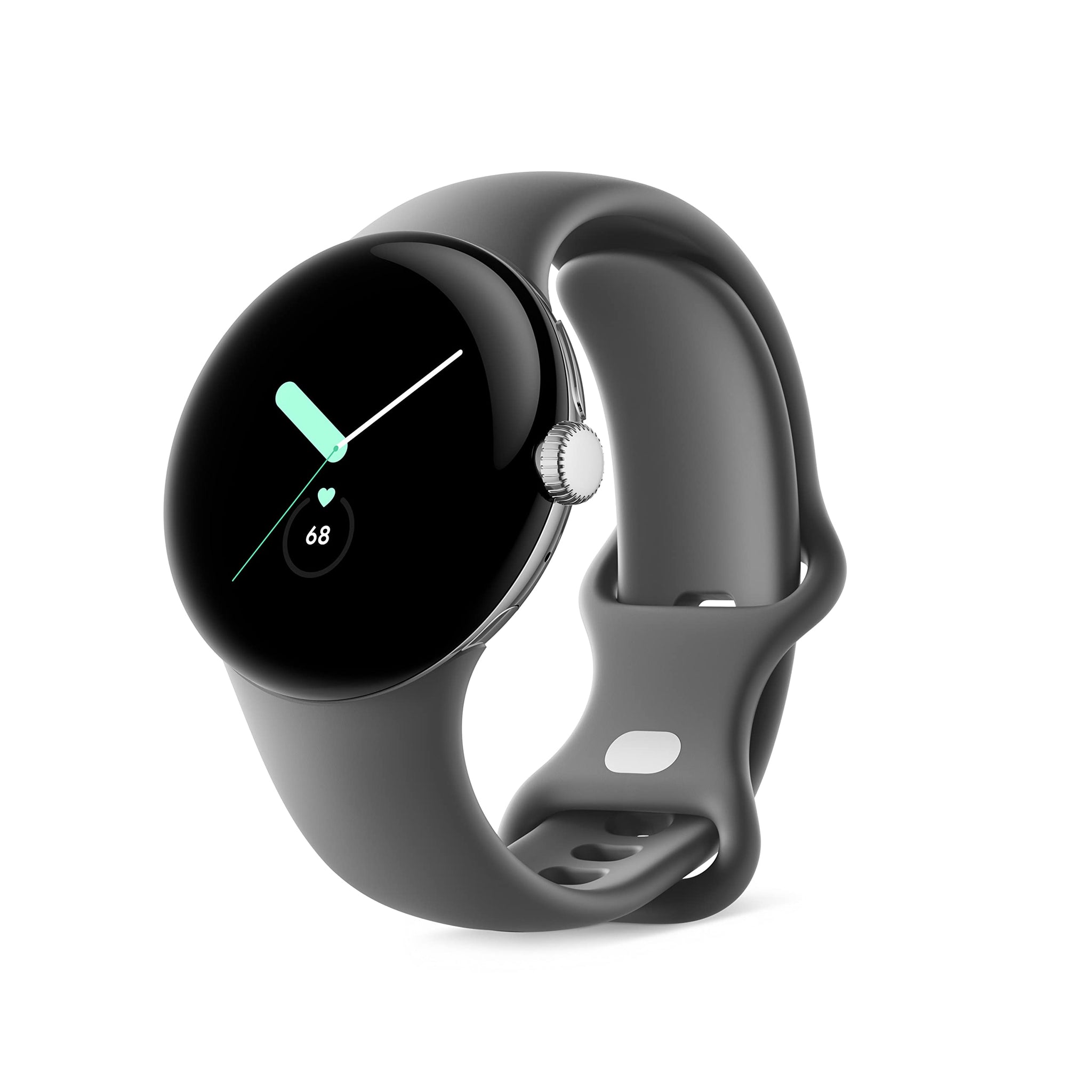Google Pixel Watch Polished Silver Stainless Steel-Charcoal Band LTE New / Sealed