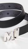 MCM Claus Reversible Belt Gray Pinstripe One Size