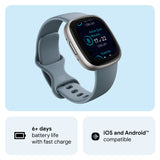 NEW Fitbit Versa 4 Fitness Smartwatch Waterfall Blue Band Platinum Aluminum Case