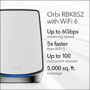 NETGEAR Orbi Whole Home Tri-Band Mesh WiFi 6 System (RBK852) – Router with 1 Sat