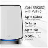 NETGEAR Orbi Whole Home Tri-Band Mesh WiFi 6 System (RBK852) – Router with 1 Sat