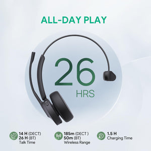 Yealink WH64 Wireless Headset DECT+BT 606ft 3X Mic MS Teams USB PC Phone - NEW