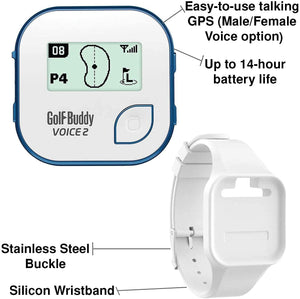 New GOLFBUDDY Voice 2 Se + White Wristband GPS Golf Rangefinder - Bundle
