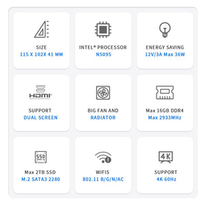 Beelink Mini S Intel 11th Gen N5095 @ 2.9GHz Mini PC 8GB RAM 256GB SSD
