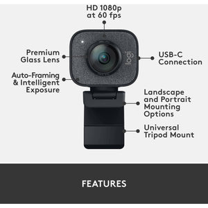 Logitech StreamCam Plus Webcam with Tripod Mount (Graphite), 1080p (960-001280)