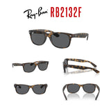 Ray-Ban New Wayfarer RB2132F Asian Fit Low Bridge 865/B1 55MM Havana/Crystal Lens Dark Grey Square Sunglasses for Men for Women +Bundle with Accessory Eyewear Kit