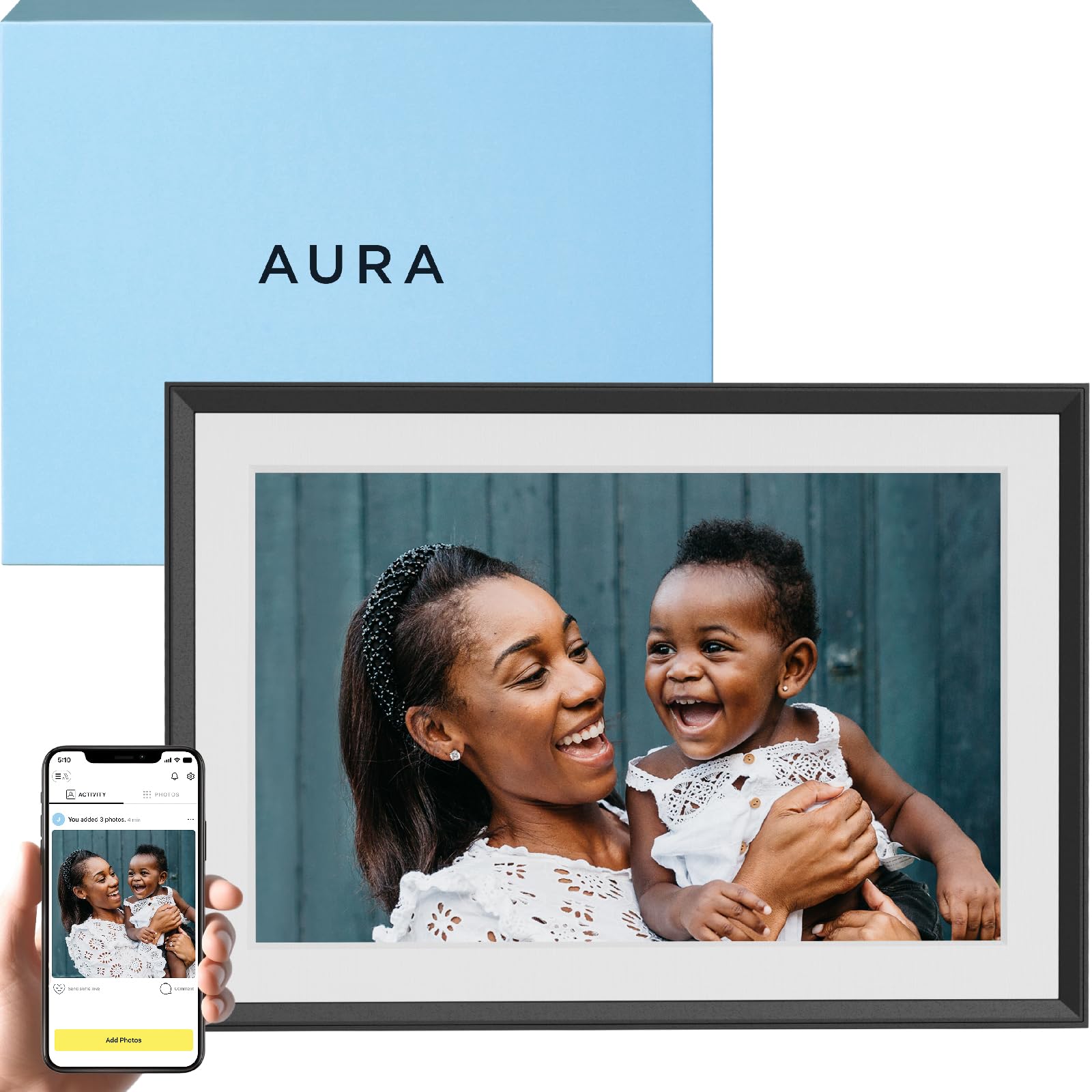 Aura Carver 10.1" WiFi Digital Picture Frame - Black Gravel / White Mat