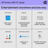 HP Pavilion x360 14 in Laptop Touchscreen i5-1335U 8GB RAM 512GB SSD Win 11 Home