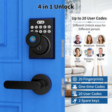 Smart Keyless Fingerprint Door Lock with Keypad and Handle - Black