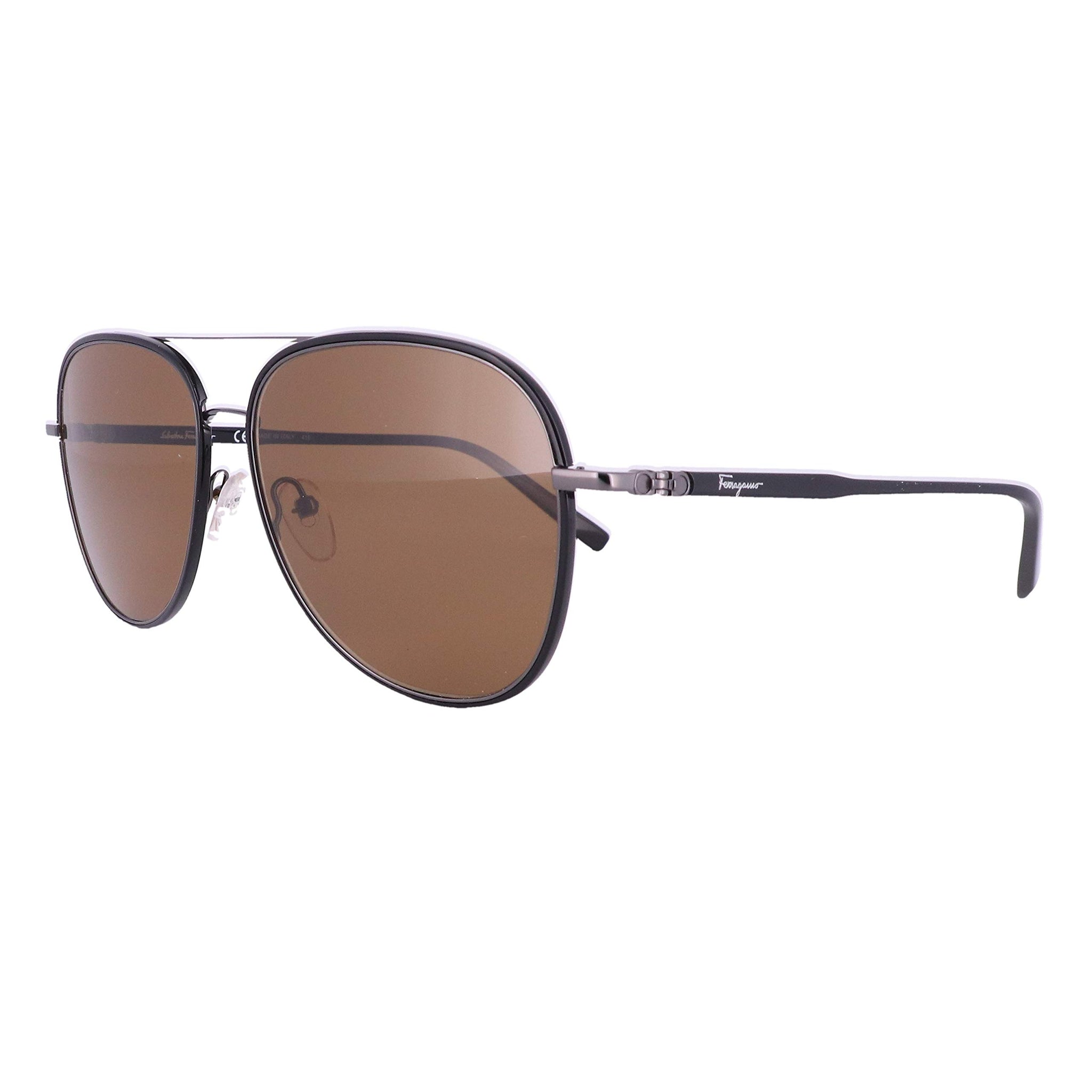 NWT Salvatore Ferragamo SF181S Aviator Sunglasses - Black / Brown + Box & Case