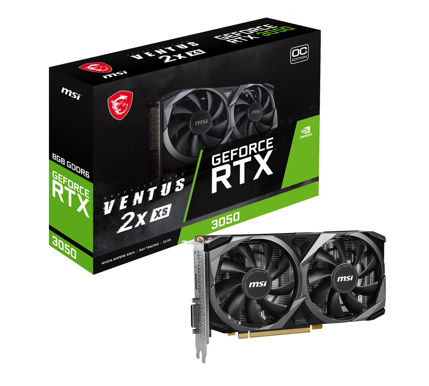 MSI GeForce RTX 3050 8GB GDRR6 Graphics Card, RTX 3050 Ventus 2X XS 8G OC -Black