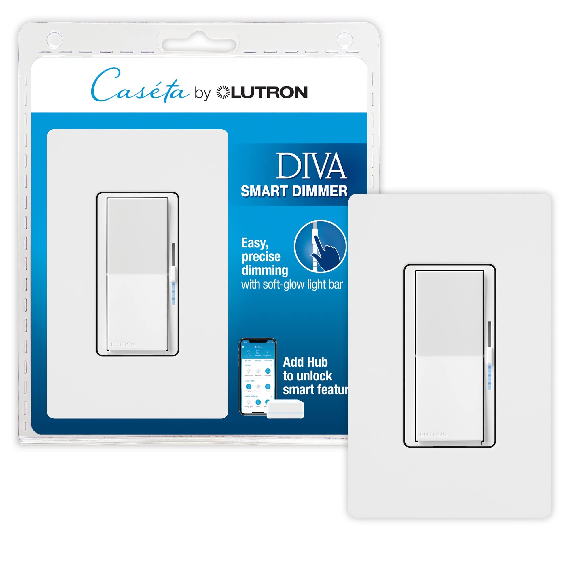 Lutron Diva Smart Dimmer Switch for Caseta Smart Lighting- DVRF-6L-WH-R -White