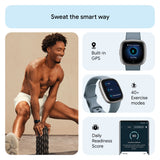 NEW Fitbit Versa 4 Fitness Smartwatch Waterfall Blue Band Platinum Aluminum Case