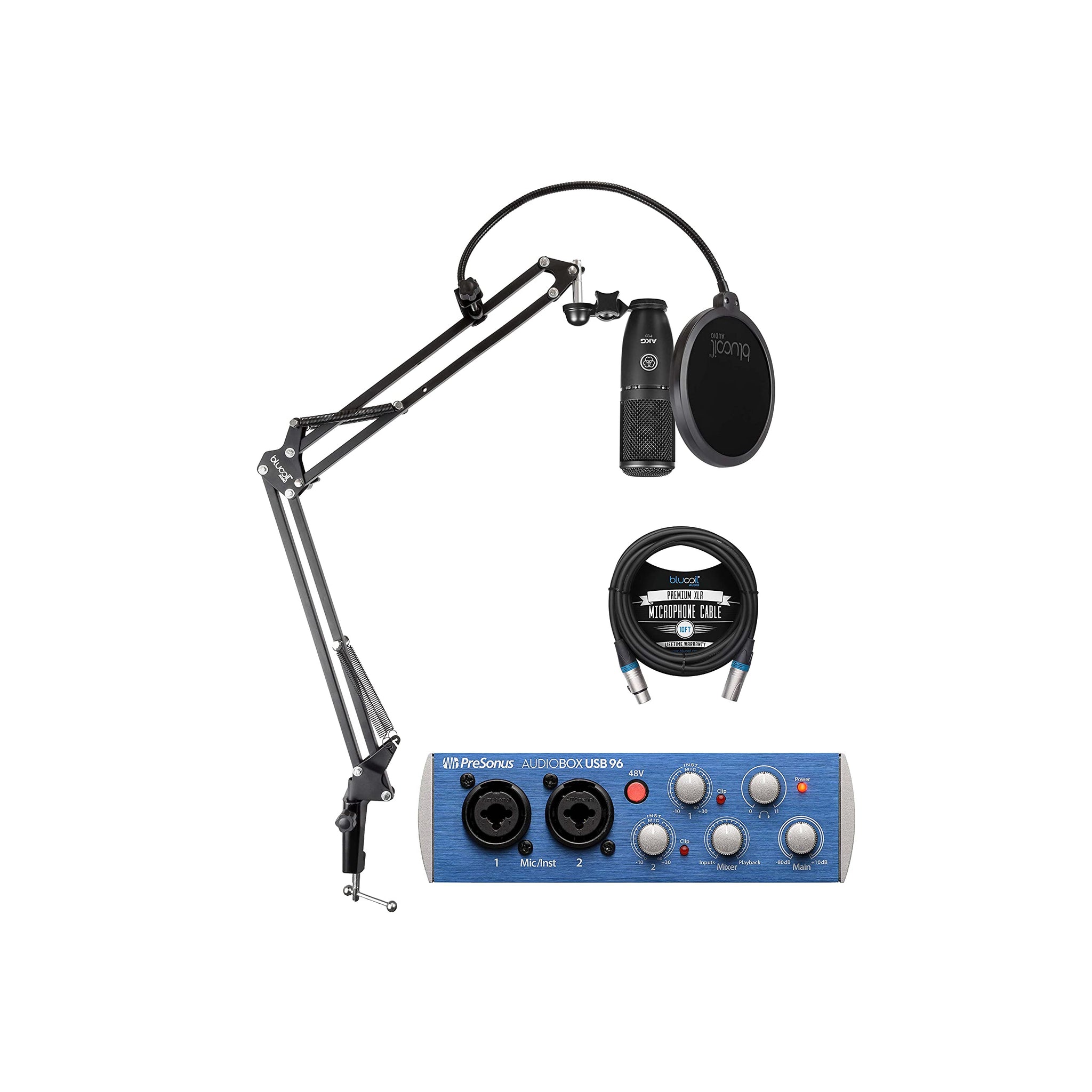 PreSonus AudioBox USB 96 2x2 USB Audio Interface + Boom Arm / Pop Filter / XLR Cable