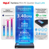 MeLE QuieterDL Dual LAN Fanless Mini PC, N100 4GB 128GB Mini Computer