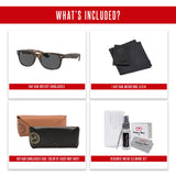 Ray-Ban New Wayfarer RB2132F Asian Fit Low Bridge 865/B1 55MM Havana/Crystal Lens Dark Grey Square Sunglasses for Men for Women +Bundle with Accessory Eyewear Kit