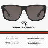 GUCCI GG0010S Black / Gray Square Authentic Polarized Sunglasses 58 mm - NEW