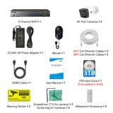 HISEEU 4K 8MP PoE Security Camera System + 8CH NVR 3TB HDD + 4  Security Cameras