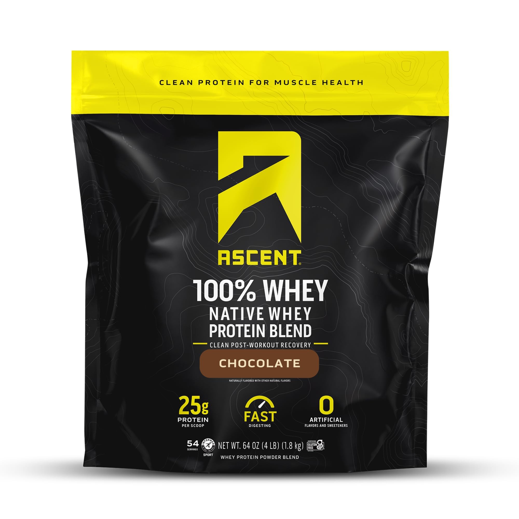 Ascent 100% Whey Protein Powder - Post Workout Whey Chocolate 4 Lb