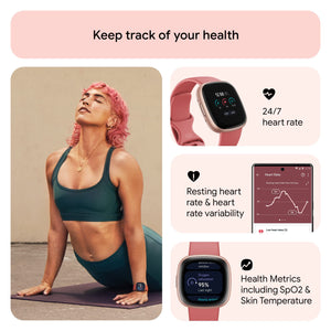NEW Fitbit Versa 4 Wristband Activity Tracker Small/Large-Pink Sand/Copper Rose