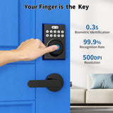 Smart Keyless Fingerprint Door Lock with Keypad and Handle - Black